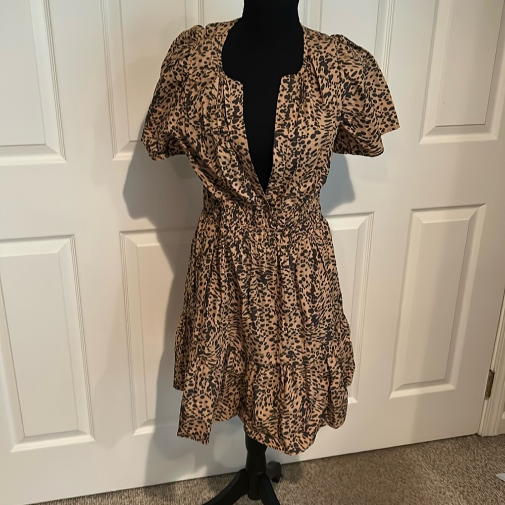 Anthropologie leopard print puff sleeve dress sz S
